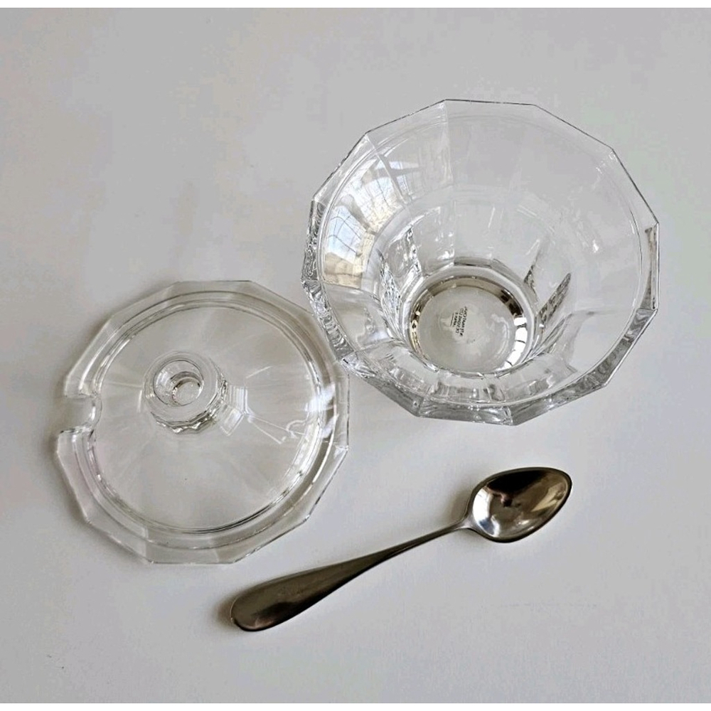 Dansk International Designs Lead Crystal Condiment Jar, Lid & Spoon Clear Glass - Picture 4 of 13